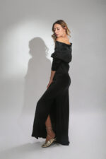 crna maksi elegantna satenska ZUMO suknja za punije a kroja po meri