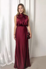 bordo maksi elegantna satenska ZUMO suknja za punije a kroja po meri