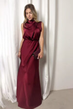 bordo maksi elegantna satenska ZUMO suknja za punije a kroja po meri